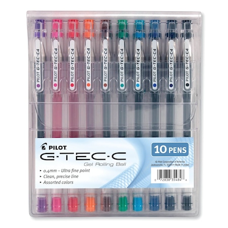 Pilot G-TEC-C Ultra Gel Pen with Convenient Storage Pouch, Stick, Ultra-Fine 0.4 mm, Assorted Colors, PK10 072838354846
